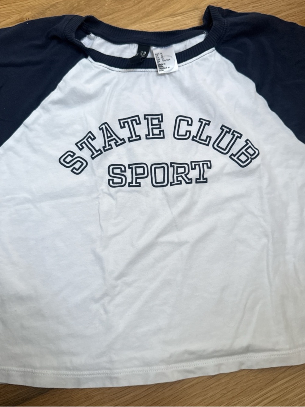 H&M White Tee with Navy Trim and Graphic